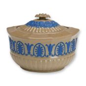 Wedgwood Caneware Lidded Sugar Bowl with Blue Relief Decoration