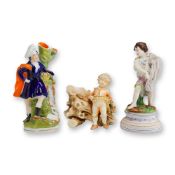 3pc Victorian and Continental Ceramic Figurine, Spill Vase and Planter