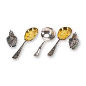 5pc Silver-Plated and Gold-Plated Foliate Motif Serving Utensils and Shaker Set