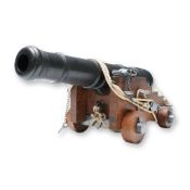 Naval Ship Cannon Model with Wood and Metal Construction