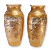 Pair of Japanese Large Satsuma Vases, Samurai and Villagers