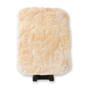 Asian Cream-Colored Stone Carved Erotic Plaque