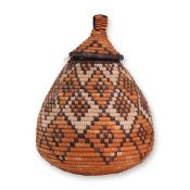 African Traditional Zulu Ukhamba Lidded Basket with Diamond Design
