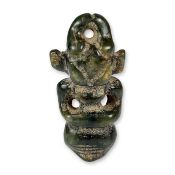 Chinese Hongshan Style Carved Green Hardstone Sun God Figural Pendant