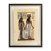 Atef El-Santawy (Egyptian, 20th/21st Century), Gouache on Papyrus of Queen Nefertari and Goddess Hat