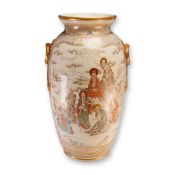 Japanese Large Satsuma Vase, Arhats, Faux Handles