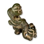Chinese Hongshan Style Carved Greenish Stone Erotica Pendant