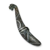 Chinese Silver Inlaid Bronze Garment Hook, Han Dynasty