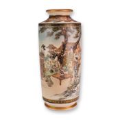 Japanese Satsuma Cylindrical Vase, Maidens in Garden