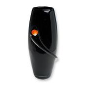 Polish Art Glass Opaque Black Vase with Applied Clear Swirl and Orange Eye