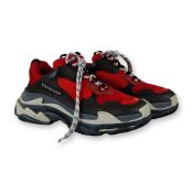 Balenciaga Red and Black Triple S Sneakers