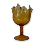 Mid-Century Modern Amber Art Glass Handkerchief Footed Bowl