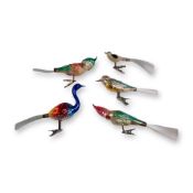 5pc Vintage Clip-On Glass Bird Ornaments