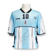 Diego Maradona Autographed Fila Testimonial Soccer Jersey with Certificate of Authenticity