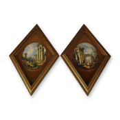 2pc After Giovanni Paolo Panini (Italian, 1691-1765) Large Hollywood Regency Diamond-Shaped Wall Pla