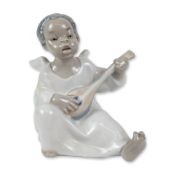 Lladro Spanish Porcelain Black Angel with Mandolin