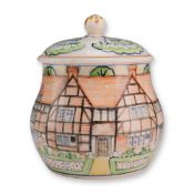Wedgwood Hand Painted Earthenware Lidded Jar with Half Timbered Cottage Scene