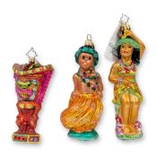 3pc Christopher Radko Tropical Hawaiian Glass Ornaments