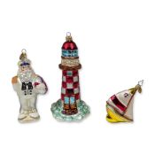 Three Christopher Radko Nautical Theme Glass Ornaments