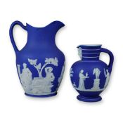 2pc Wedgwood Cobalt Blue Jasperware Dip Pitchers with Classical Relief Decoration