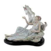 Lladro Spanish Porcelain Goddess and Unicorn Figurine