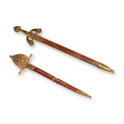 2pc Spanish Decorative Miniature Sword-Shaped Letter Openers with Sheaths