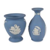 2pc Wedgwood Blue Jasperware Vases
