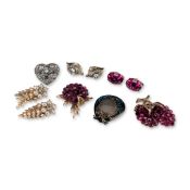 10pc Mid-Century Rhinestone Costume Earrings and Brooches