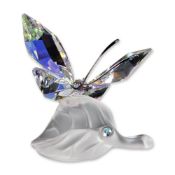 Swarovski Crystal Butterfly on Frosted Leaf Figurine