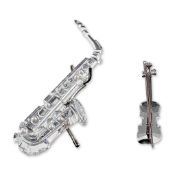 2pc Swarovski Crystal Violin Figurine and Saxophone Figurine with Stand