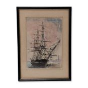 Floyd Niles Walser (American 1888-1954), Hand-Colored Etching Paper, Old Ironsides, Signed