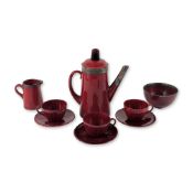 10pc Royal Doulton Flambe Sterling Silver Coffee Set