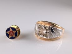 3pc Collection of Two-Tone Diamond Ring, Coin Pendant, and Enamel Pin
