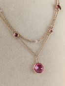 Double Strand 10K Yellow Gold and Ruby Necklace