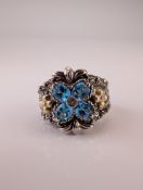 Barbara Bixby Sterling Silver and 18K Gold Blue Topaz Ring