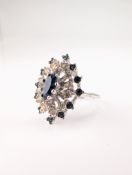 18K White Gold Electroplated Blue Stone Cocktail Ring