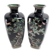 2pc Japanese Meiji Period Cloisonne Enamel Rectangular Vases