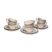 12pc Wedgwood Moonstone Silver Foliate Earthenware Cup and Saucer
