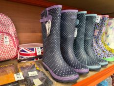 PAIR OF STORMWELLS PURPLE POLKA DOT WELLIES - SIZE 5 (NEW)