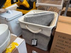2X GREY CANVAS STORAGE BASKETS (NEW)