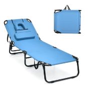 BLUE FOLDING LOUNGE CHAIR W/ FACE CUSHION