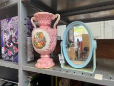 PINK TROPHY SCENE VASE & SMALL VANITY MIRROR
