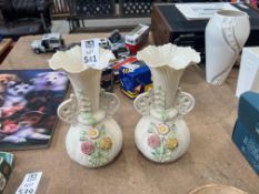 PAIR OF VINTAGE BELLEEK PORCELAIN PRINCESS VASES