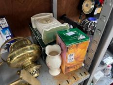 BELLEEK MANTEL CLOCK & DONEGAL FLORAL VASE