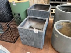 PAIR OF GREY RIBBED SQUARE PLANTERS