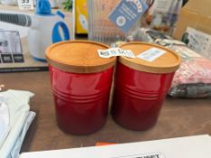 PAIR OF LE CREUSET RED CERAMIC COFFEE/TEA CANISTERS