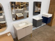 MODERN 2PC BATHROOM SET , FREESTANDING GREY VANITY UNIT WITH WHITE SINK 80CM WIDE AND LED MIRRORED
