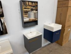 MODERN 2PC BATHROOM SET, WALL HUNG ANTHRACITE VANITY WITH SINK 50CM WIDE AND MIRROR CABINET 48CM