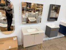 MODERN 2PC BATHROOM SET , FREESTANDING GREY VANITY UNIT WITH WHITE SINK 80CM WIDE AND LED MIRRORED