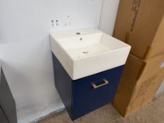 MODERN WALL HUNG MIDNGHT BLUE VANITY WITH SINK 46CM WIDE